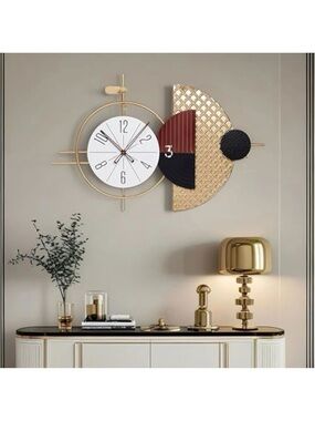Modern Geometric Gold & White Wall Clock Art